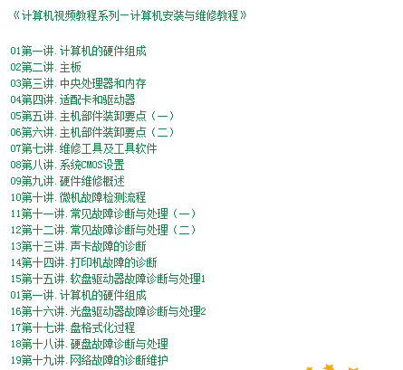 计算机视频教程系列—计算机安装与维修，资源教程下载