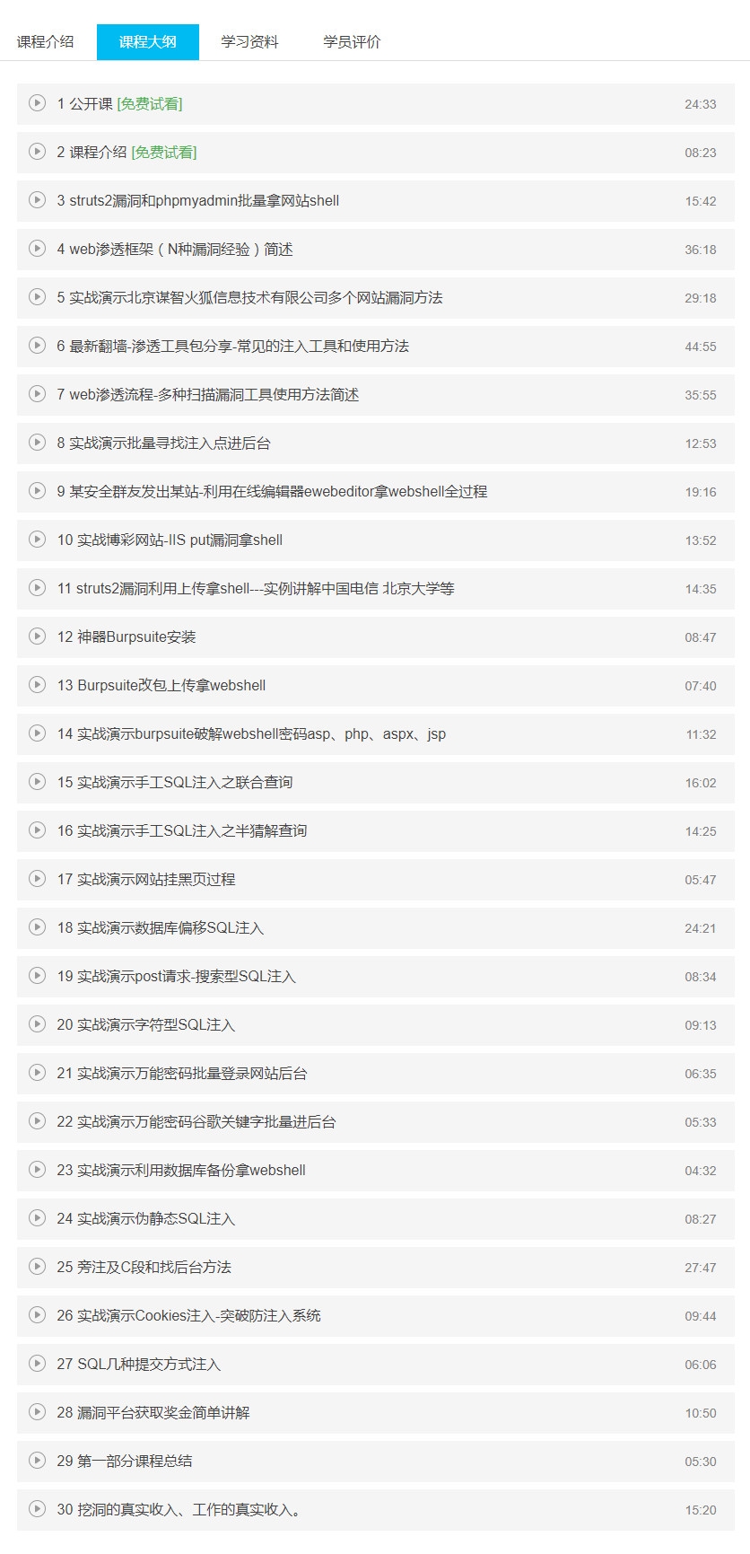 51CTO学院：实战Web安全测试视频课程